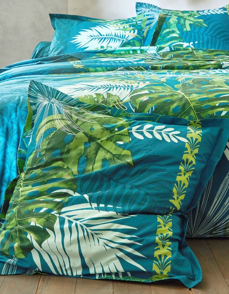 Linge de lit Cayenne en coton imprimé feuilles de palmiers (vert)