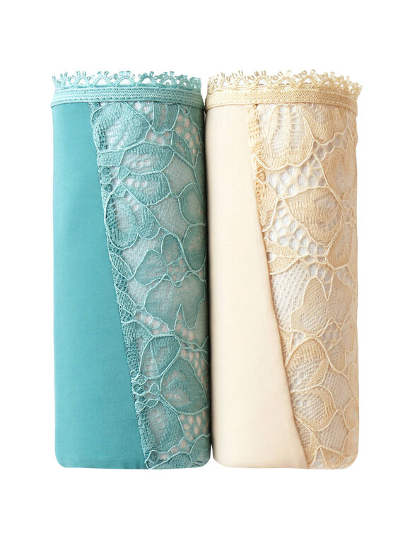 Culotte microfibre et dentelle stretch forme maxi taille haute - lot de 2 (bleu + nude)