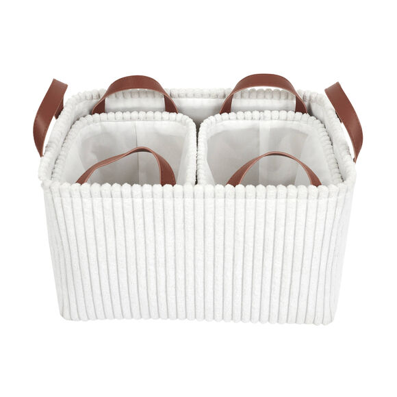 Panier de rangement tissu côtelé - lot de 3 (blanc)