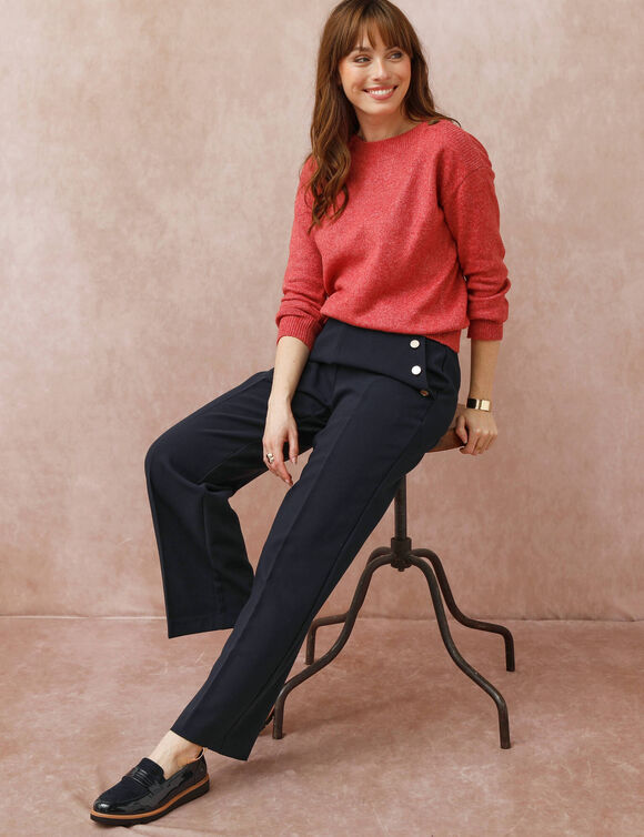 Pull col bateau uni, épaules boutonnées (rose chiné)