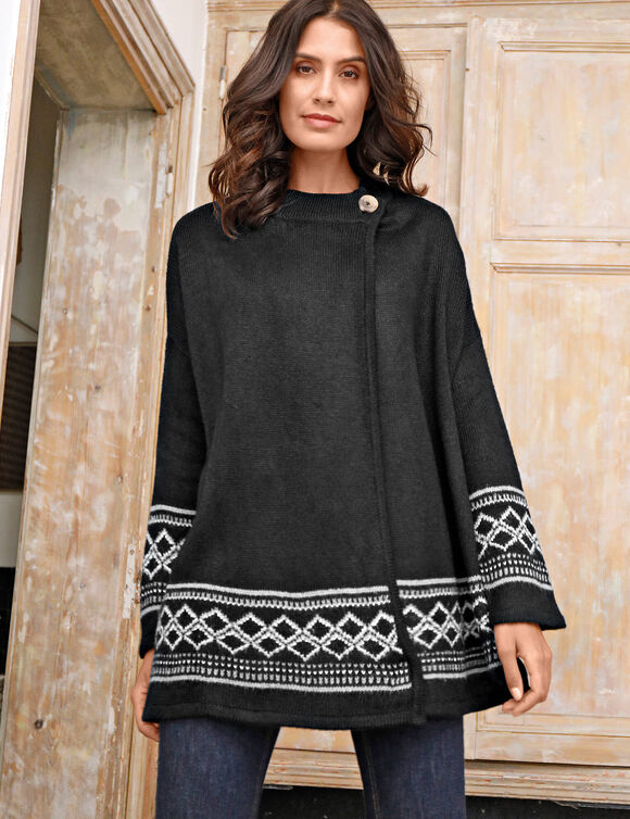 Gilet cape base jacquard, col montant (noir)