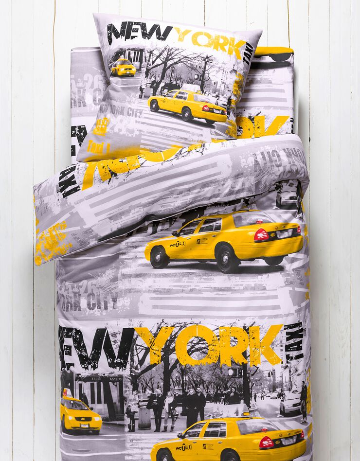 Bedlinnen voor kinderen Drive - polykatoen met print van New York taxi's (grijs)