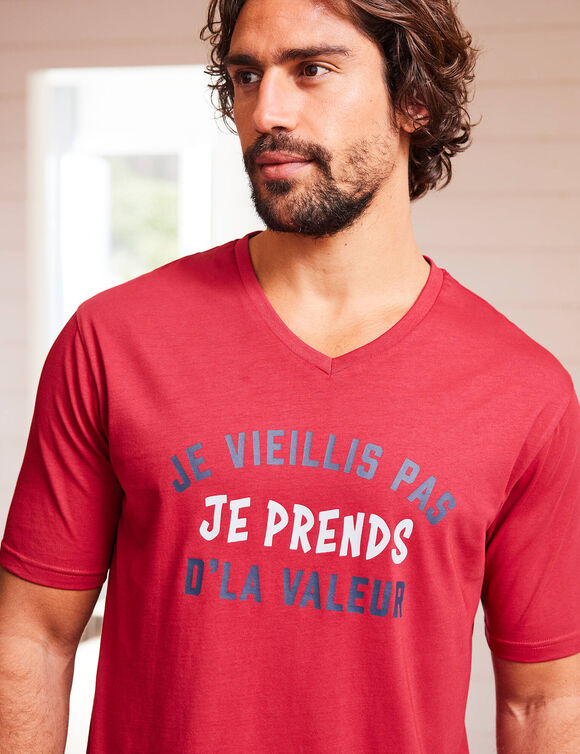 Shortama met letterprint (bordeaux / chiné grijs)