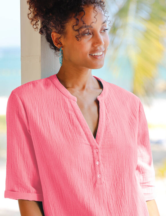 Tunique unie, gaze de coton (rose)