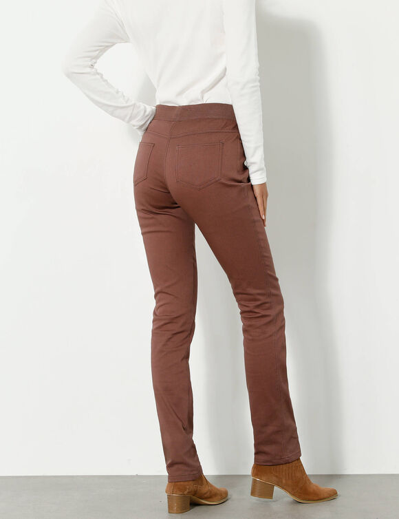 Pantalon droit "ultra confort" taille élastiquée (chocolat)
