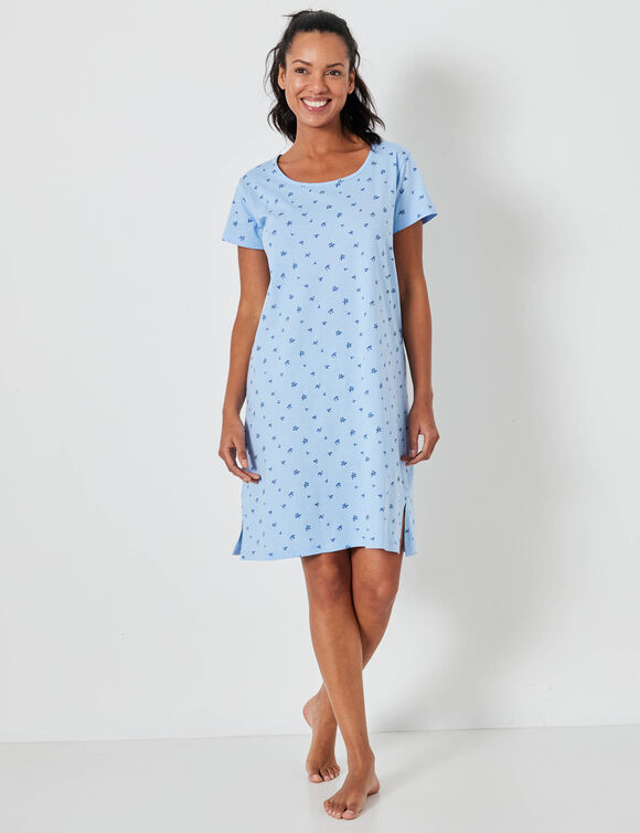 Kort nachthemd met bloemenprint (gletsjerblauw)