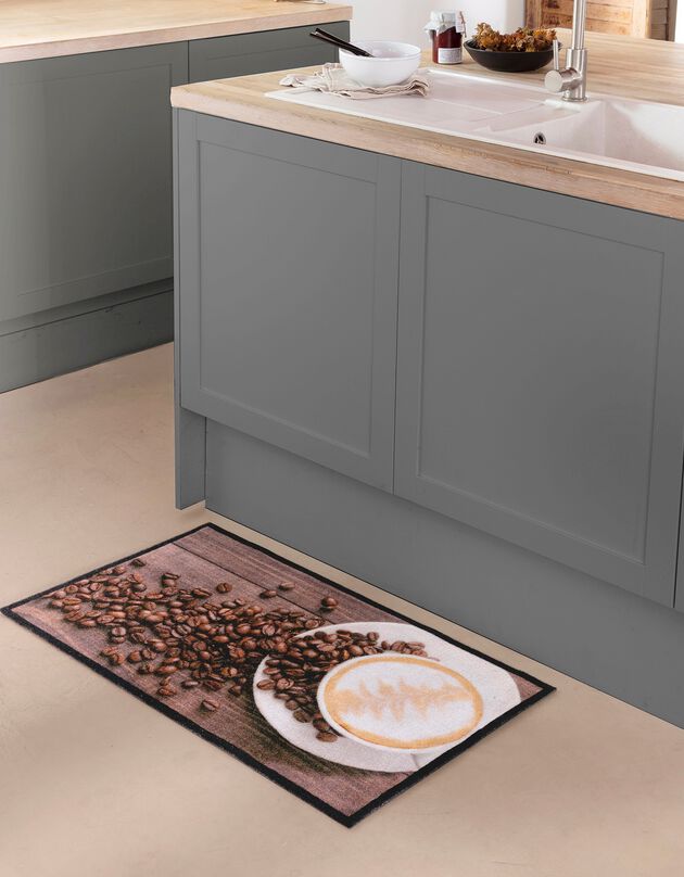 Tapis de cuisine velours motif café (marron)