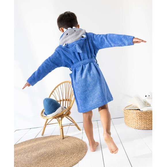 Badjas voor kinderen, haaienmotief, in katoenen badstof - 340 g/m2 (felblauw)