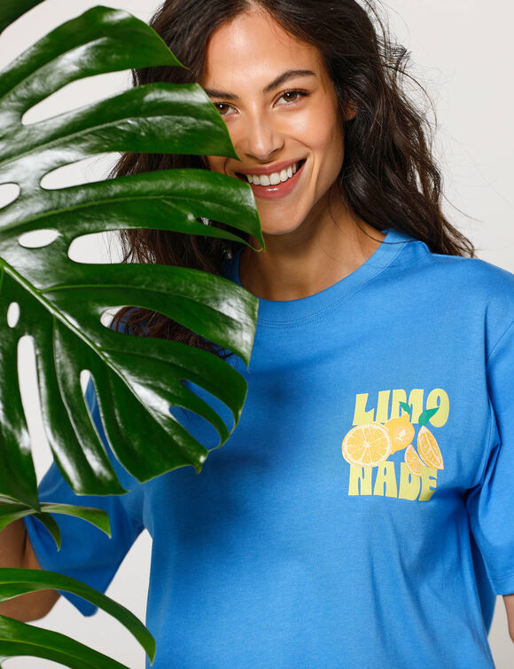 T-shirt loose imprim&eacute; limonade, jersey (bleu)