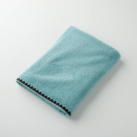 Badstof, afgewerkt met fantasieborduursel - 420g/m2  (laguneblauw)