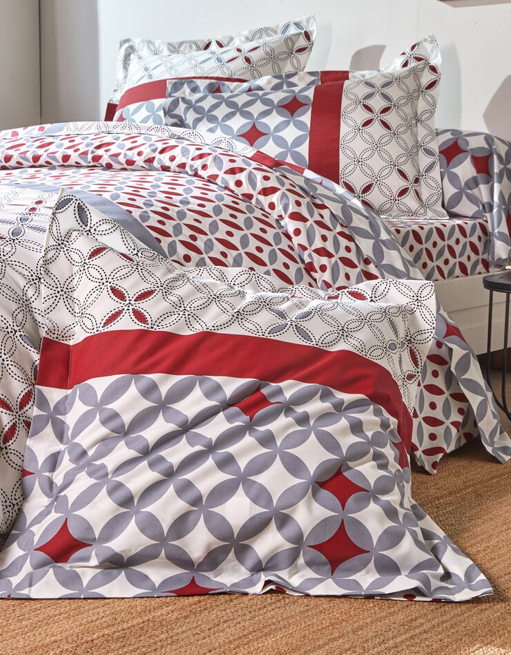 Bedlinnen Marlow, katoen met geometrische motieven (grijs / rood)