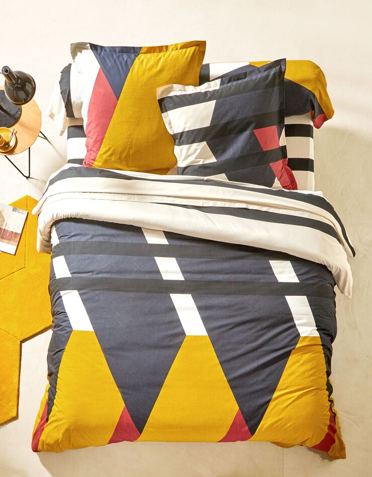 Linge de lit Charli coton à motifs géométriques (bleu)