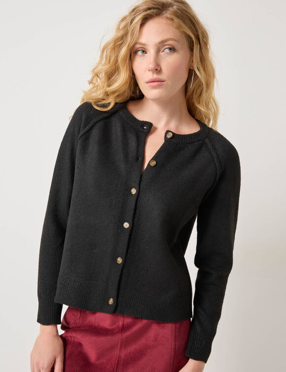 Gilet boutonné, maille moelleuse en laine mélangée (noir)