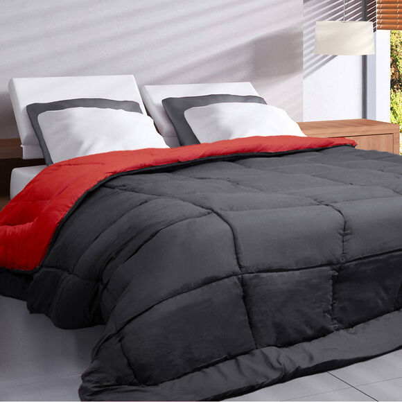 Couette unie douceur microfibre r&eacute;versible 400g/m&sup2; (gris / rouge)