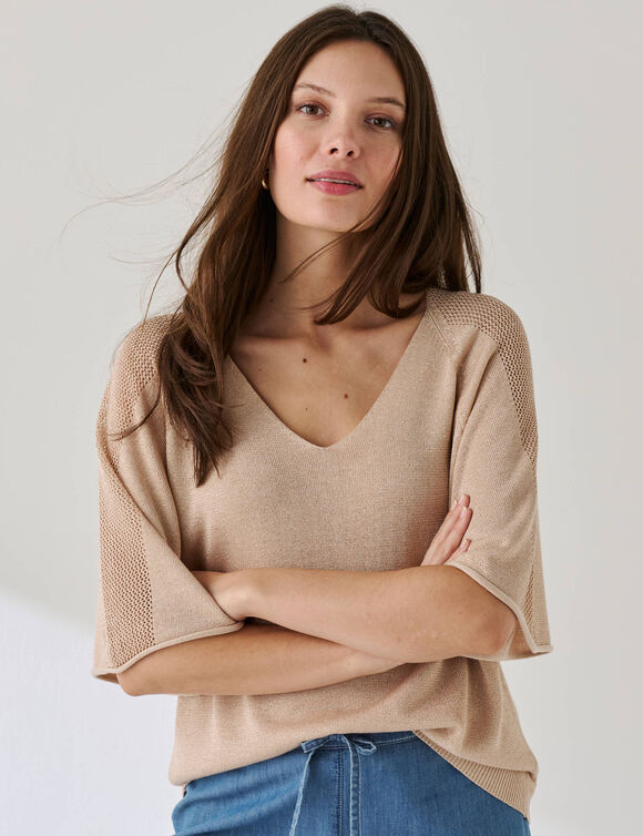 Pull loose maille brillante (beige)