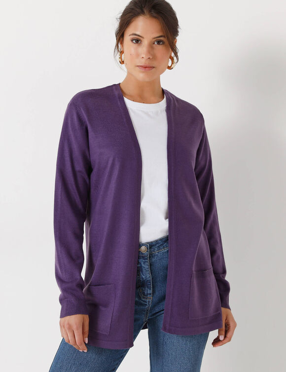 Gilet porter ouvert, maille toucher doux (aubergine)