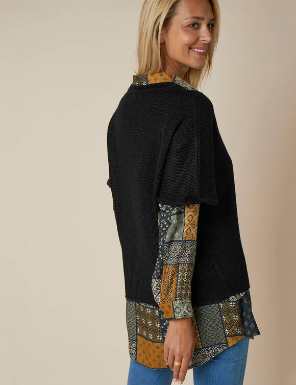 Pull poncho manches coude (noir)