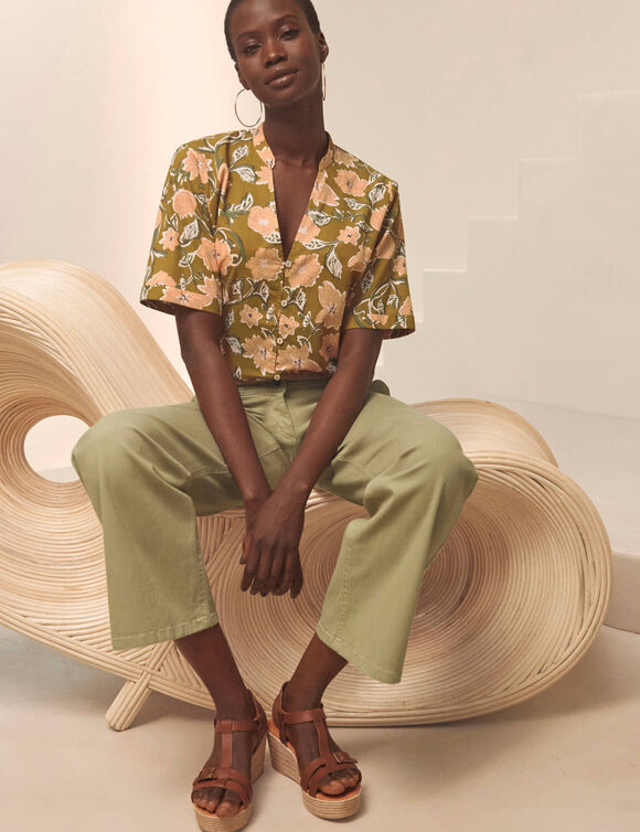 Pantalon large raccourci (kaki clair)