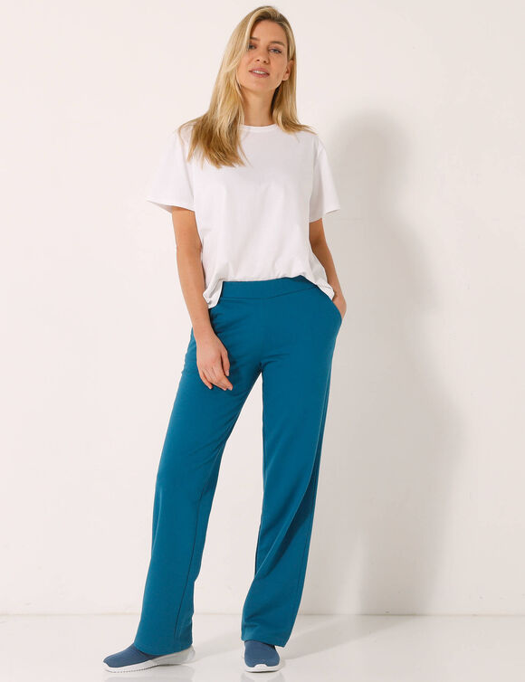 Pantalon coupe large molleton taille élastiquée (bleu pétrole)