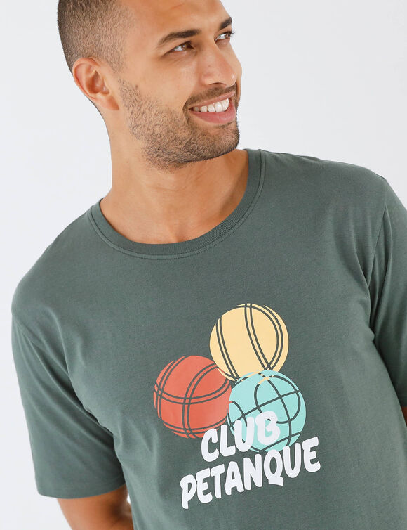 Shortama met letterprint en petanquemotief, korte mouwen (groen / marine)