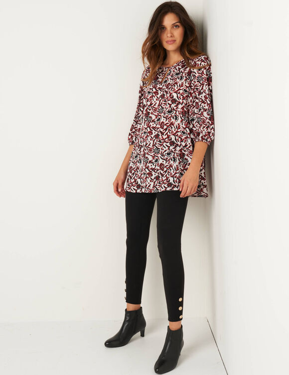 Tunique fluide imprimé fleuri, manches 3/4 (noir / rouge)