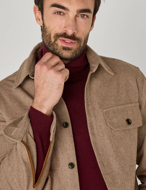 Tweekleurig flanellen overshirt van zware kwaliteit (beige)
