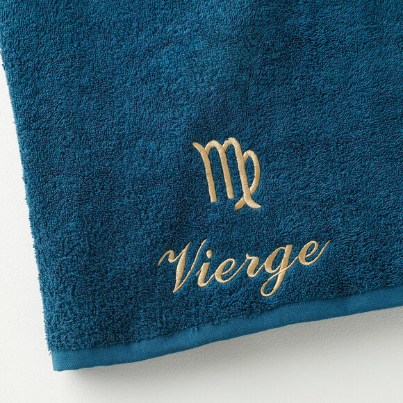 Serviettes de bain brodées  Vierge - 420g/m2 (bleu paon)