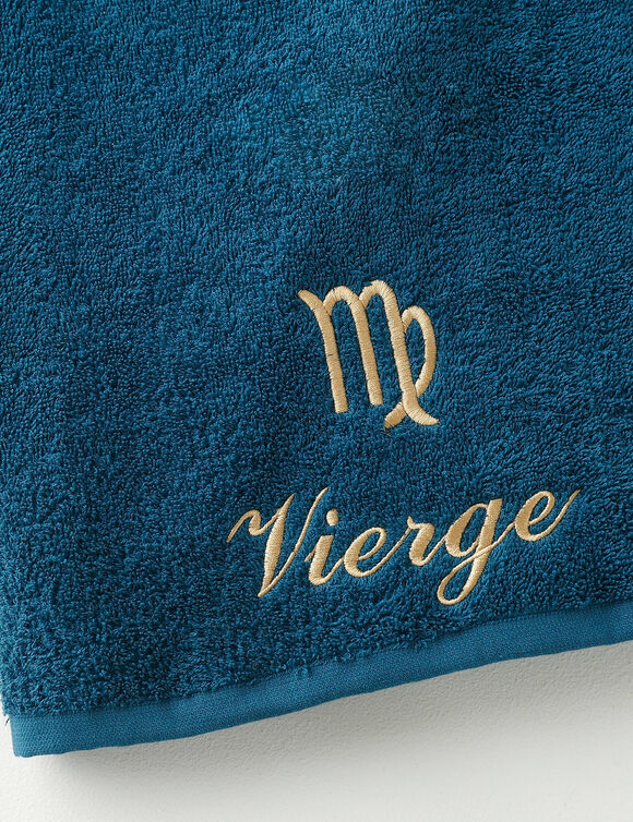 Serviettes de bain brodées  Vierge - 420g/m2 (pauwblauw)
