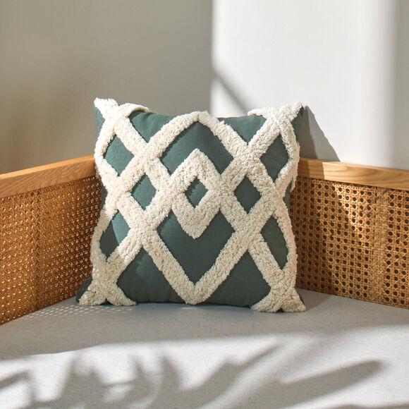 Coussin tufté (vert / sable)