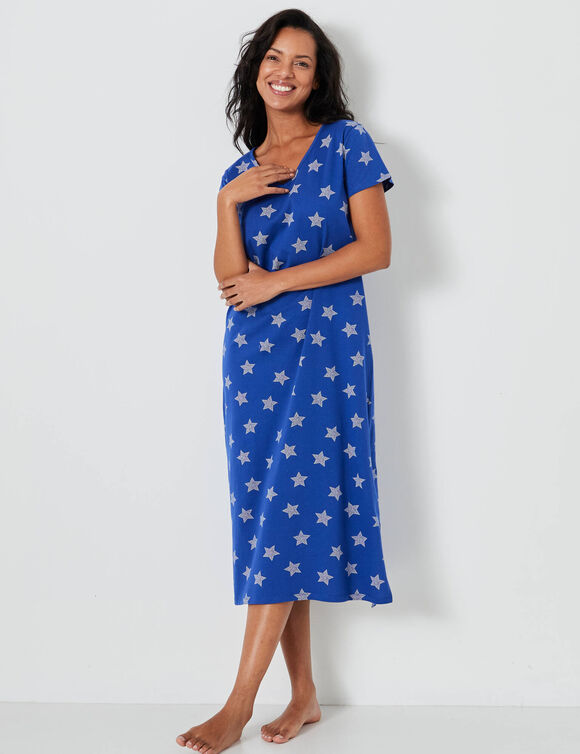Lang nachthemd met sterrenprint (felblauw)