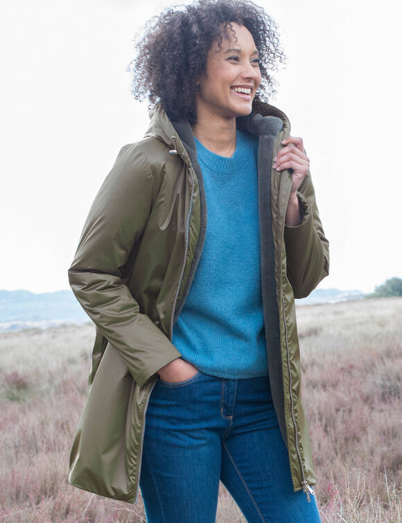 Parka imperméable fourrée, mi-longue (kaki)