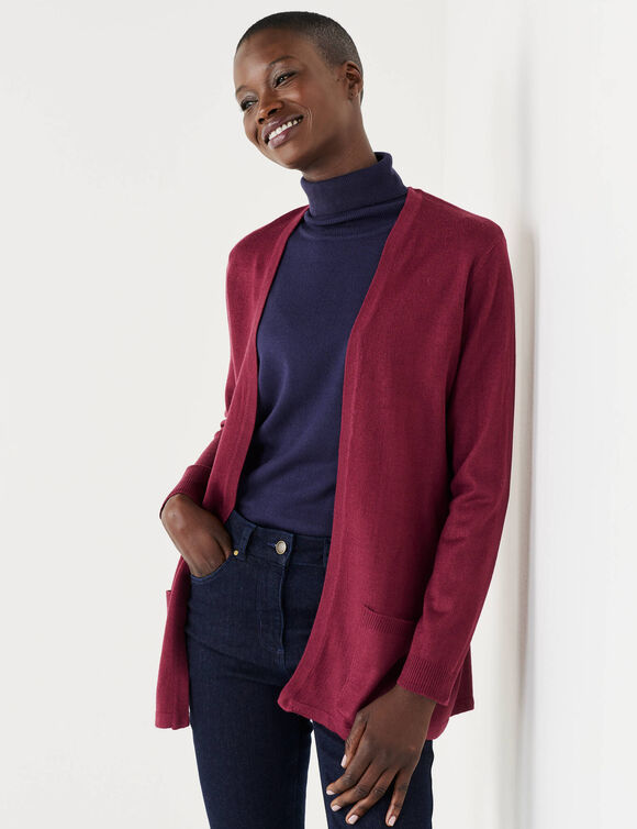 Gilet porter ouvert, maille toucher doux (prune)