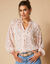 Bloes in voile met bloemenprint, goudkleurige print (ecru / roze)