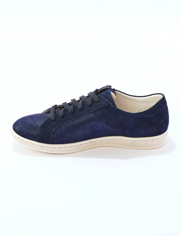Basket basse zippée en cuir souple effet irisé (marine)