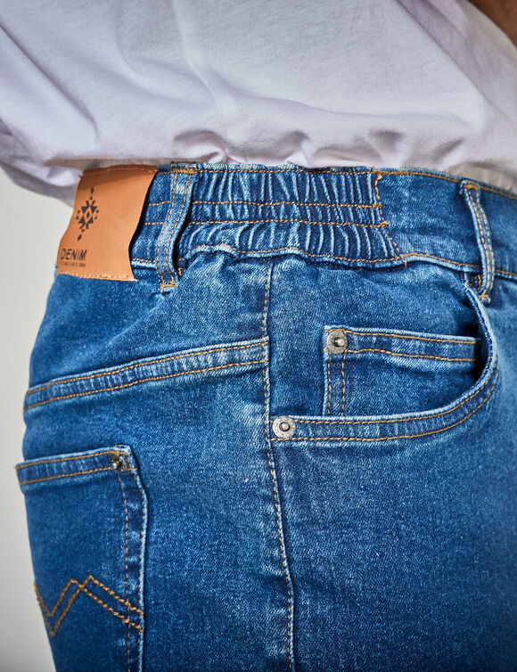Bermuda denim stretch ceinture élastiquée côtés (stone)