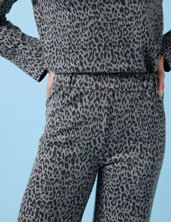 Wijde broek Special voor kleine lengtes met luipaardprint, geribd (kaki / zwart)