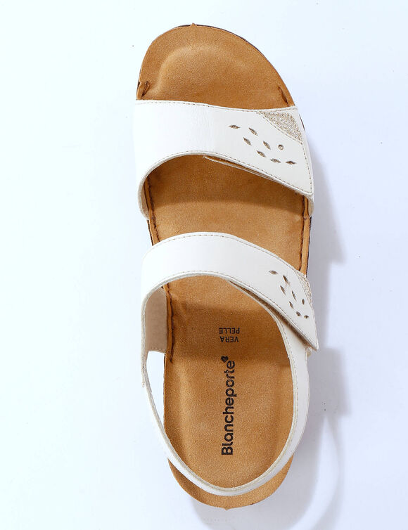 Leren sandalen met scratchsluiting, comfortbreedte (cr&egrave;me)