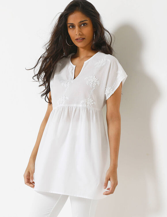 Tunique &agrave; plastron broderie anglaise, manches courtes (wit)