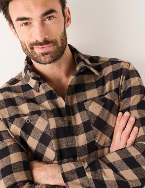 Chemise carreaux écossais flanelle (marron / noir)