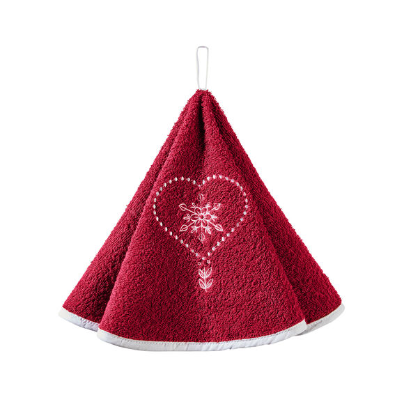 Essuie-mains &eacute;ponge brod&eacute;e coeurs forme cloche - lot de 2 (rouge)