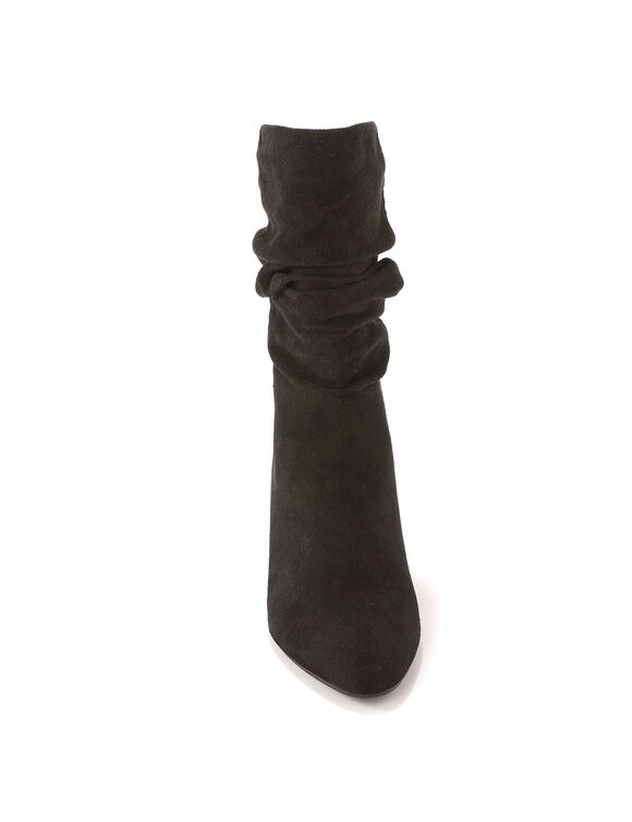 Bottes pliss&eacute;es en su&eacute;dine, talon fin (noir)