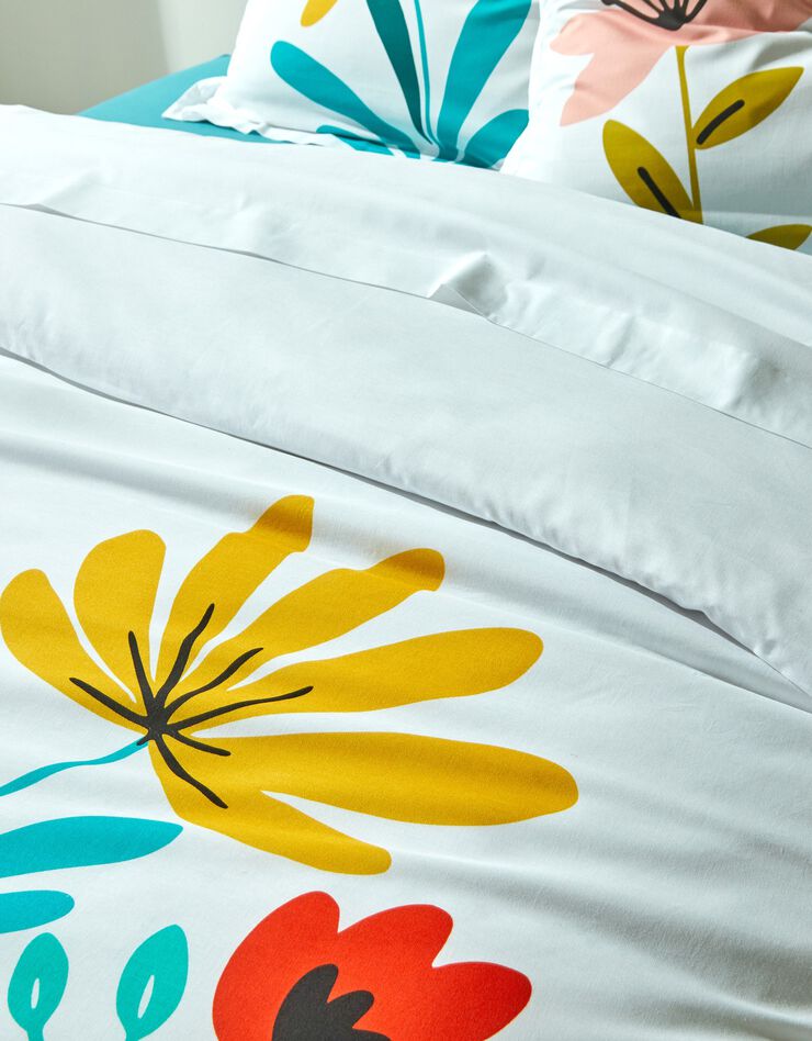 Linge de lit Garden coton imprimé bouquet fleuri (blanc)
