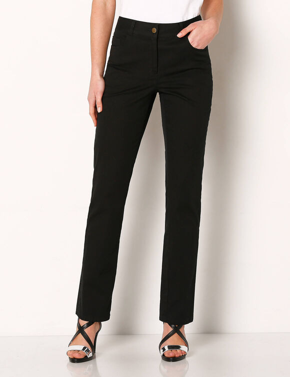 Pantalon effet ventre plat, coton stretch (noir)