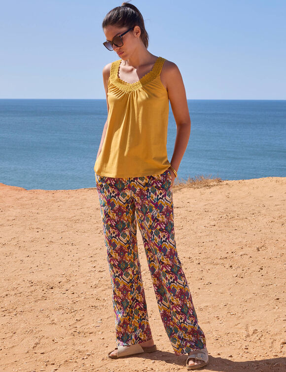 Pantalon large imprim&eacute;, taille &eacute;lastiqu&eacute;e (mangue)