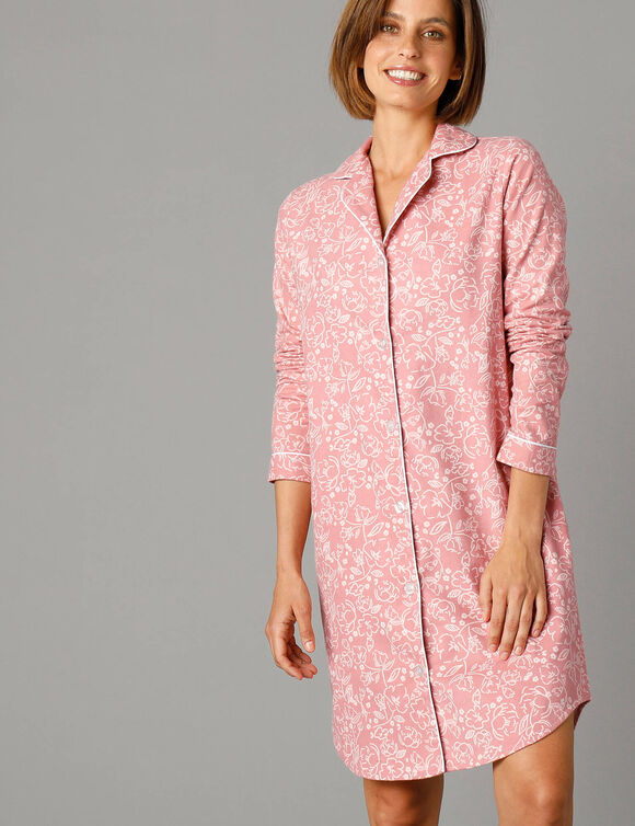 Flanellen nachthemd in liketmodel met bloemenprint (grijsroze)