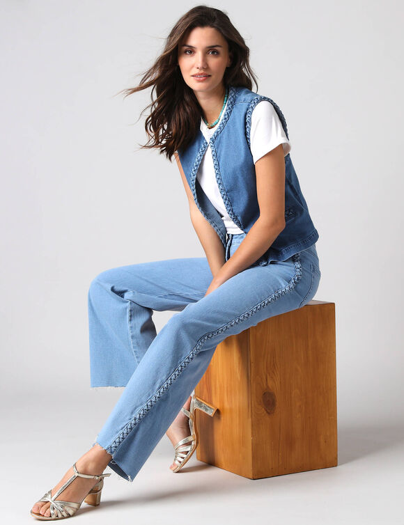 Wijde 7/8-jeans met vlechtwerk opzij (bleached)