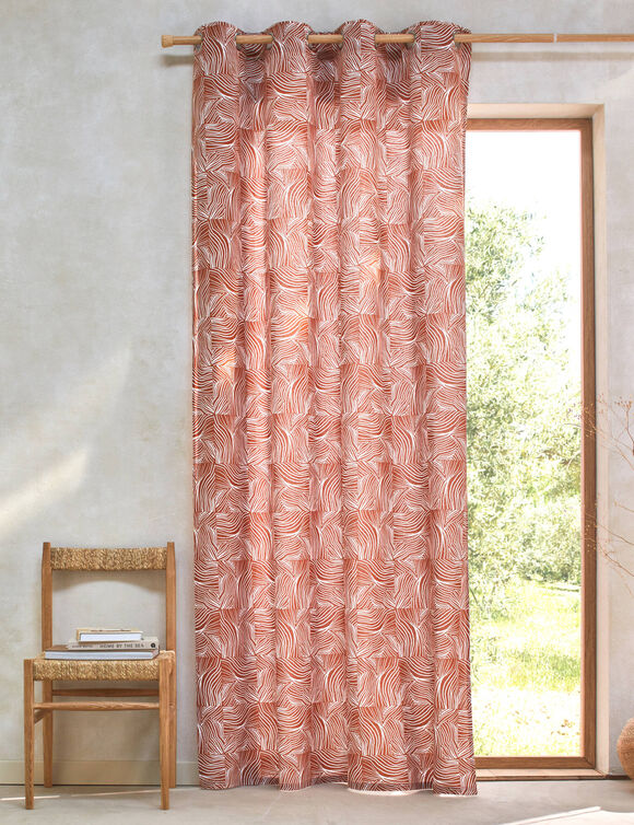 Gordijn met 'pootjes' print (terracotta / naturel)