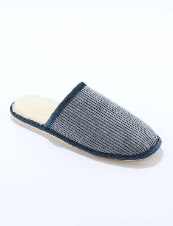 Pantoufles mules velours. (bleu jean)