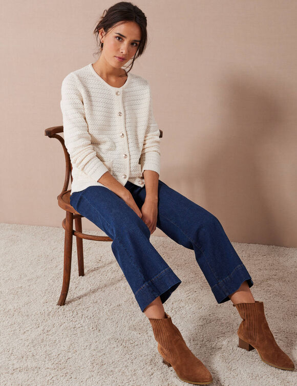 Cardigan uni maille fantaisie (écru)
