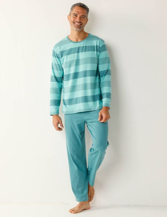 Pyjama in katoen met fantasiestrepen (watergroen)